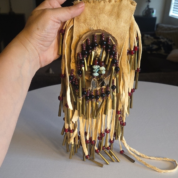 Handcrafted Fringe Beaded Leather Bag - Picture 5 of 6